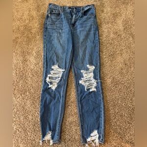 American Eagle Blue Skinny Jeans with Distressed Knees